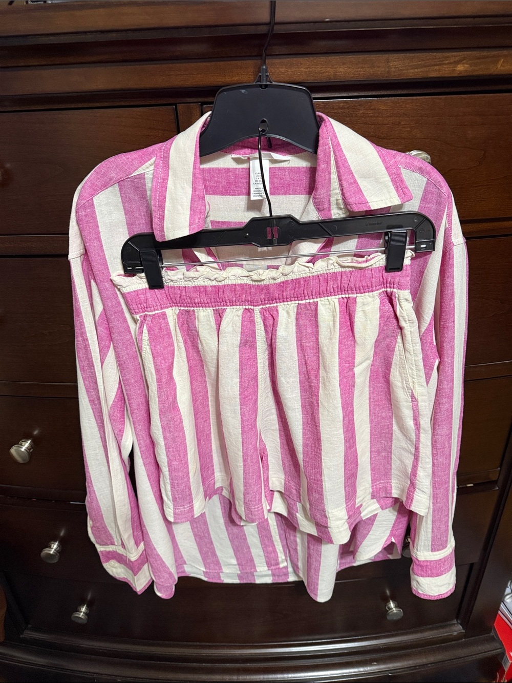 H&M Pink and Off-White Striped Button-Up Top